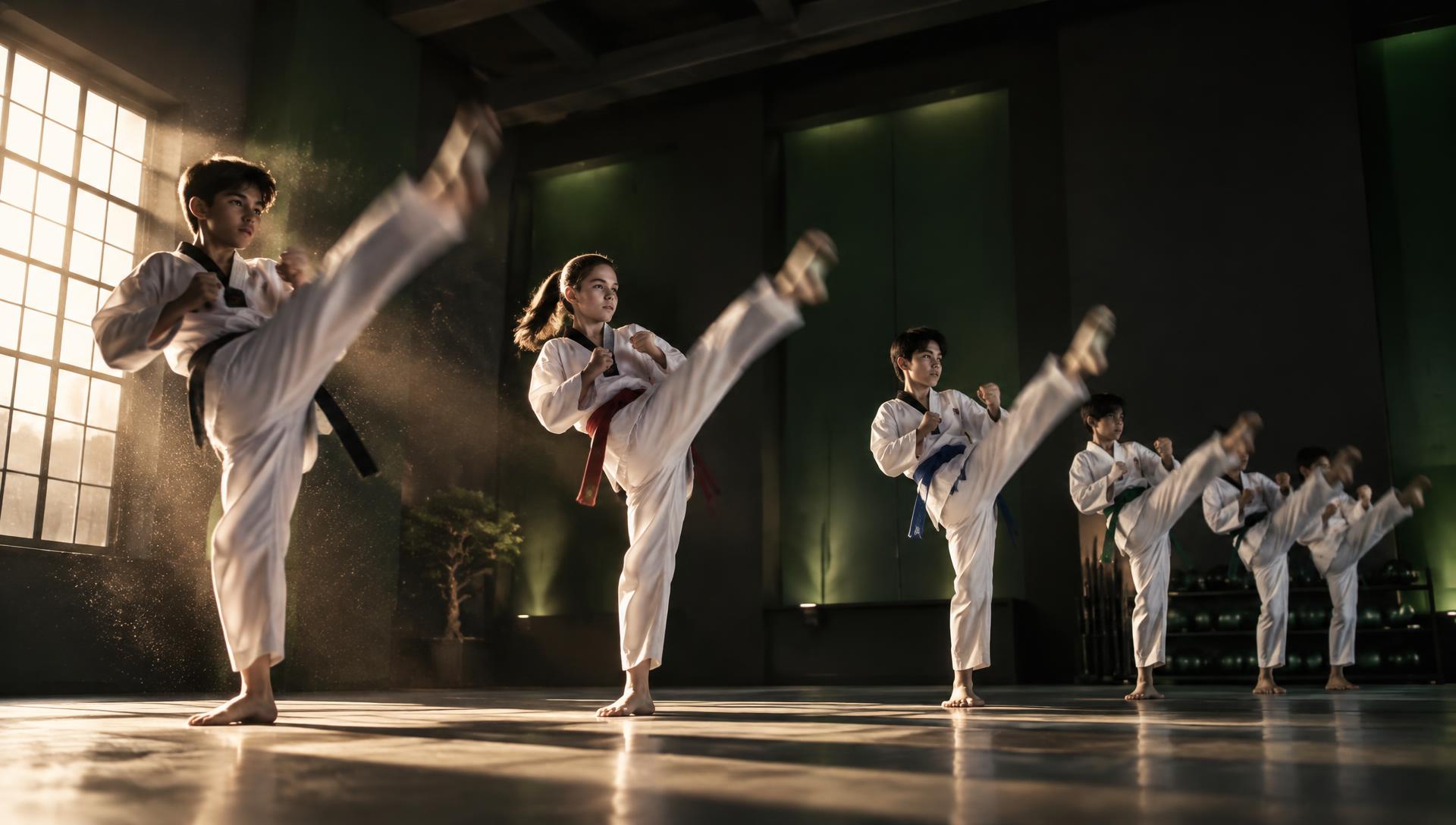 Taekwondo students training in the Ridge Martial Arts dojang